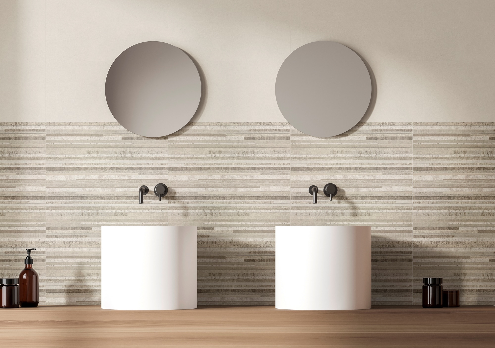 Light,Bathroom,Interior,With,Two,Separate,White,Sinks,With,Gels,